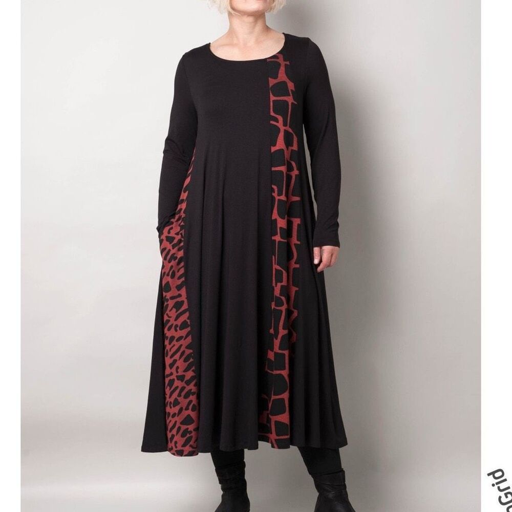 Alembika Black & Brick Fit and Flare Midi Dress 5 14/16 Women